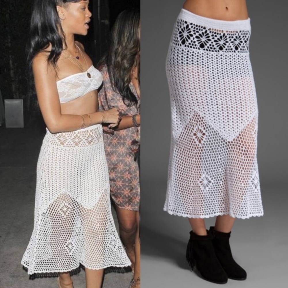 UNIF Birkin White Crochet Skirt